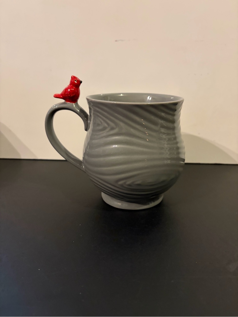 Temptations Woodland Gray Coffee Mug Red Cardinal Bird on Handle 16 oz Ceramic